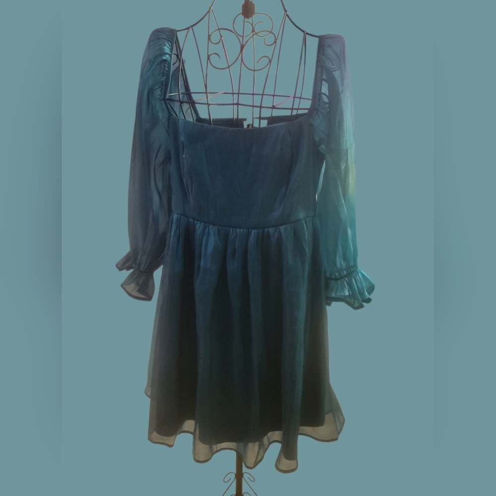 Sheer Long-Sleeve Navy Cocktail Dress